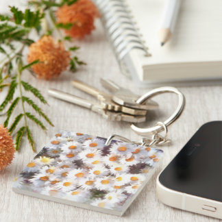 Spring Daisy Wildflower Watercolor Key Ring