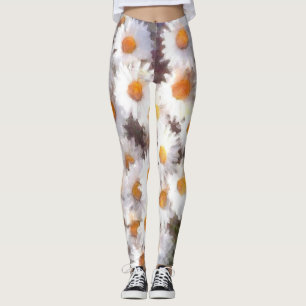 Spring Daisy Wildflower Watercolor Leggings