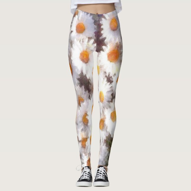 Spring Daisy Wildflower Watercolor Leggings (Front)