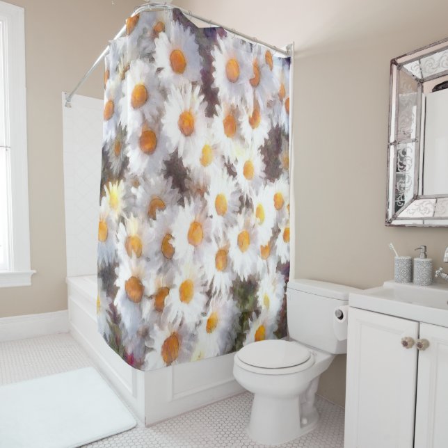 Spring Daisy Wildflower Watercolor Shower Curtain (In Situ)