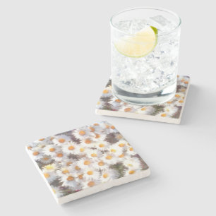 Spring Daisy Wildflower Watercolor Stone Coaster