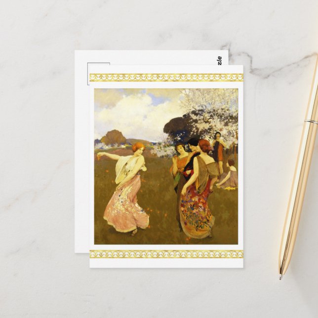 Spring dance, Arthur F. Mathews  Postcard (Front/Back In Situ)