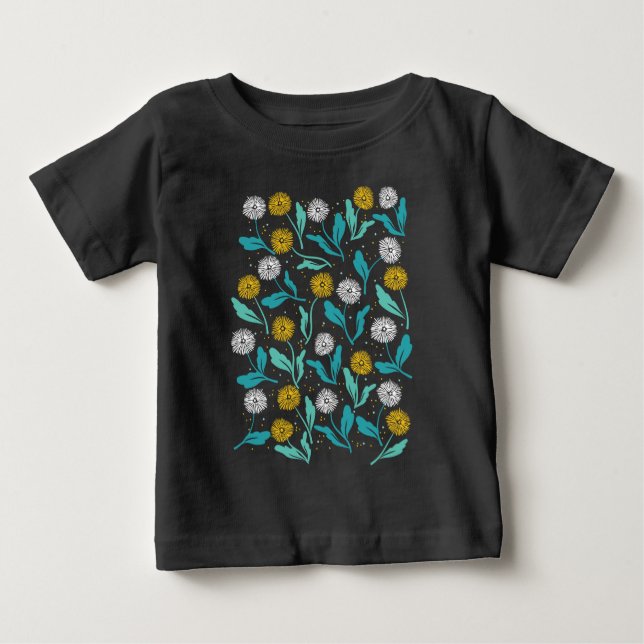 Spring Dandelion Flowers and Leaves Design Baby T-Shirt (Front)