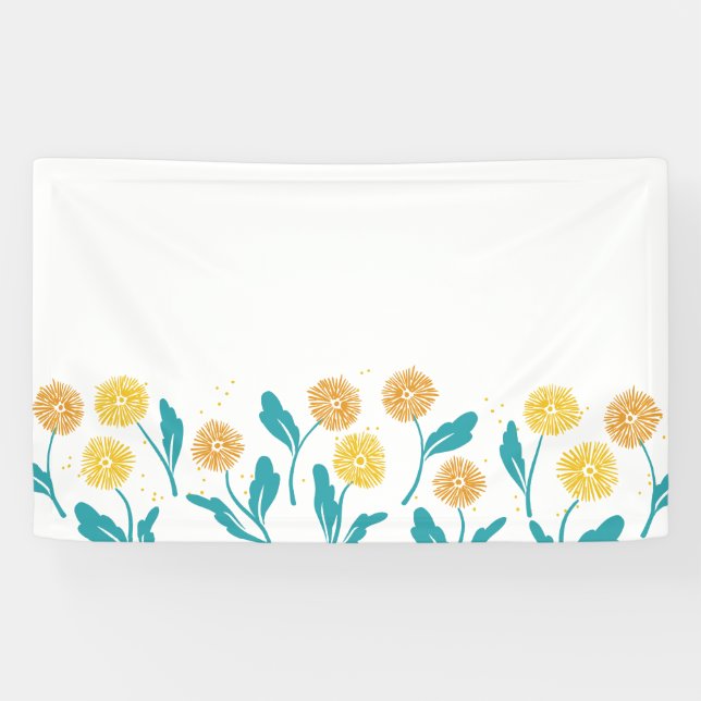 Spring Dandelion Flowers and Leaves Design Banner (Horizontal)