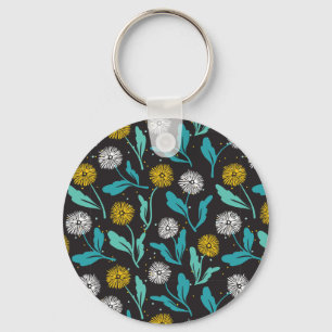 Spring Dandelion Flowers and Leaves Design Key Ring