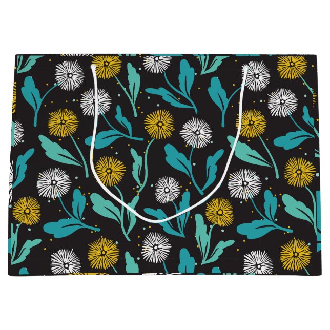 Spring Dandelion Flowers and Leaves Design Large Gift Bag (Front)