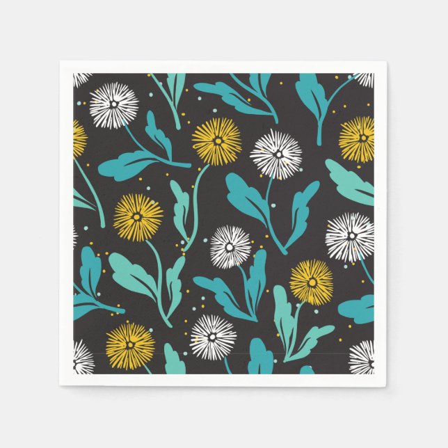 Spring Dandelion Flowers and Leaves Design Napkin (Front)