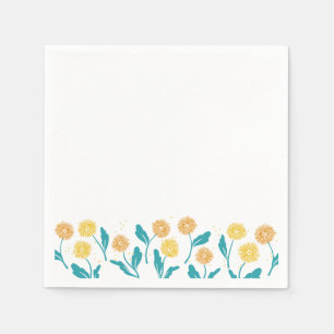 Spring Dandelion Flowers and Leaves Design Napkin