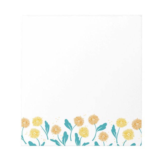 Spring Dandelion Flowers and Leaves Design Notepad (Front)