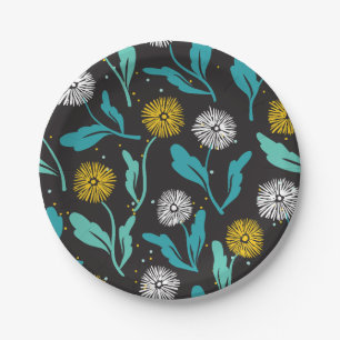 Spring Dandelion Flowers and Leaves Design Paper Plate