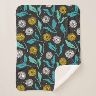 Spring Dandelion Flowers and Leaves Design Sherpa Blanket