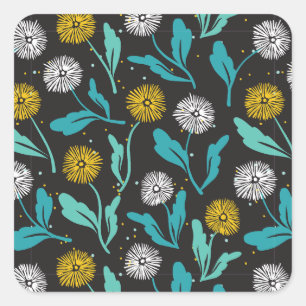 Spring Dandelion Flowers and Leaves Design Square Sticker