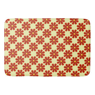 Spring dark red flowers, light yellow background bath mat