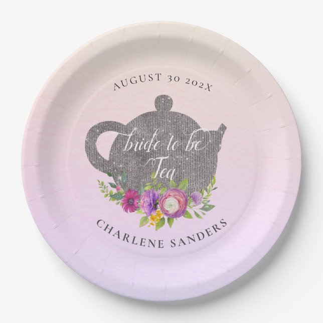 Spring Dawn Ranunculus and Rose Ombre Bridal Tea Paper Plate (Front)