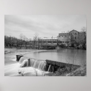 Spring Day At Ozark Mill Grayscale Poster