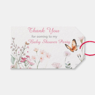 Spring Deep Pink Butterfly Floral Baby Shower Gift Tags