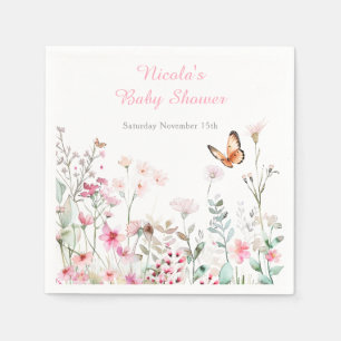 Spring Deep Pink Butterfly Floral Baby Shower Napkin