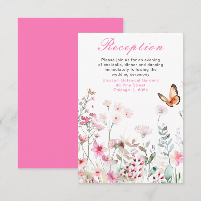 Spring Deep Pink Butterfly Floral Wedding Enclosure Card (Front/Back)