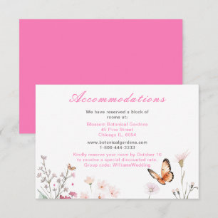 Spring Deep Pink Butterfly Floral Wedding Enclosure Card
