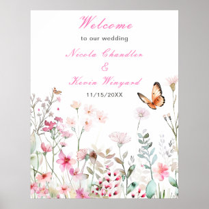 Spring Deep Pink Butterfly Floral Wedding Poster