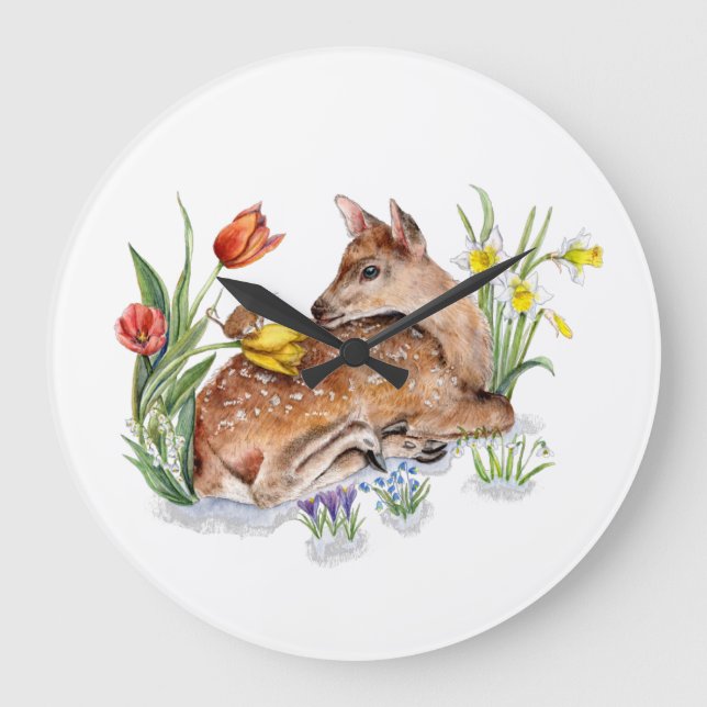 Spring Deer Large Clock (Front)