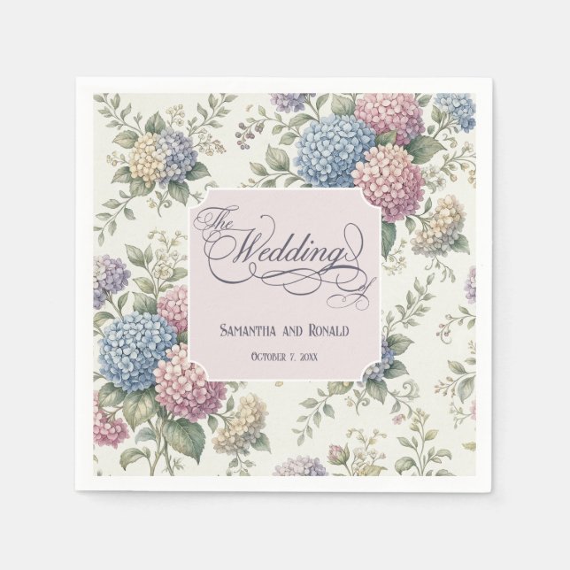 Spring Delicate Hydrangea Flowers Wedding Napkin (Front)