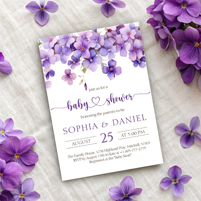 Spring Delicate Violet Flowers Baby Shower Invitation (Spring Delicate Violet Flowers Baby Shower Invitation)
