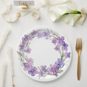 Spring Delicate Violet Flowers Baby Shower Paper Plate