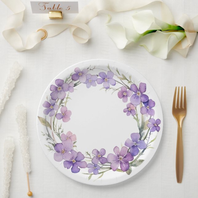 Spring Delicate Violet Flowers Baby Shower Paper Plate (Wedding)
