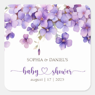 Spring Delicate Violet Flowers Baby Shower Square Sticker