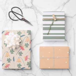 Spring Doodle Flower Pattern Set Wrapping Paper Sheet