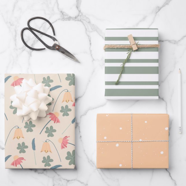 Spring Doodle Flower Pattern Set Wrapping Paper Sheet (Front)