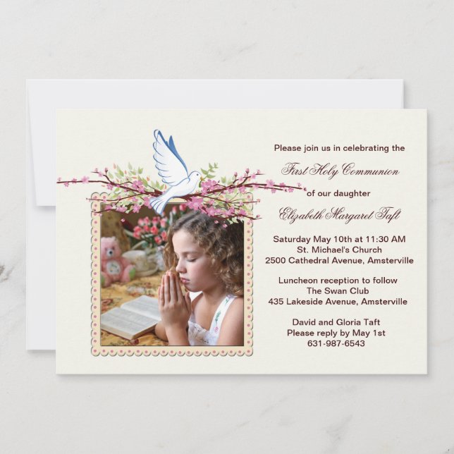 Spring Dove Religious Photo Invitation (Front)