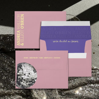 Spring Dusty Pink Retro Silver Disco Ball Wedding Envelope