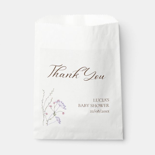 Spring Dusty Wildflowers Calligraphy Favour Bags (Front)