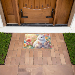 Spring Easter Bunny Family Floral Garden Doormat