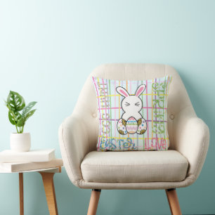 Spring Easter Bunny in Pastel colours Throw Pillow