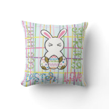 Spring Easter Bunny in Pastel colours Throw Pillow