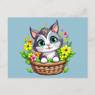 Spring Easter Cute Cat in Flowers Postcard