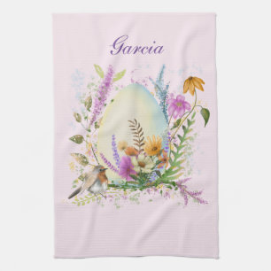 Spring Easter Egg Bird Flowers Floral Tea Towel