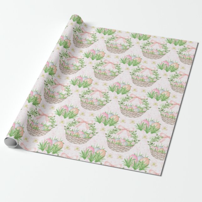 Spring Easter Eggs and Butterflies Pink Paper (Unrolled)