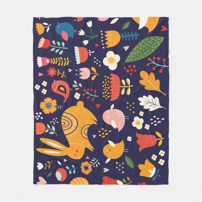 Spring Easter: flowers, bunnies collection Fleece Blanket (Front)