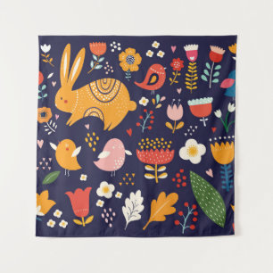 Spring Easter: flowers, bunnies collection Tapestry