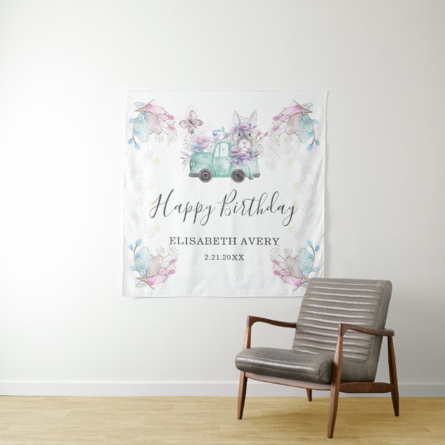 Spring Easter Happy Birthday Truck Tapestry (In Situ)
