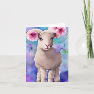 Spring Easter Lamb Floral Watercolor Card