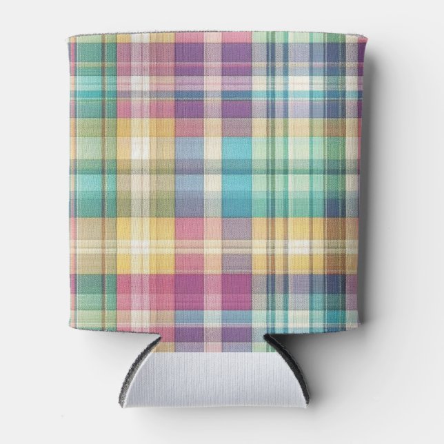 Spring/Easter pastel plaid/tartan  Can Cooler (Front)