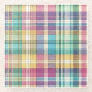 Spring/Easter pastel plaid/tartan  Glass Coaster