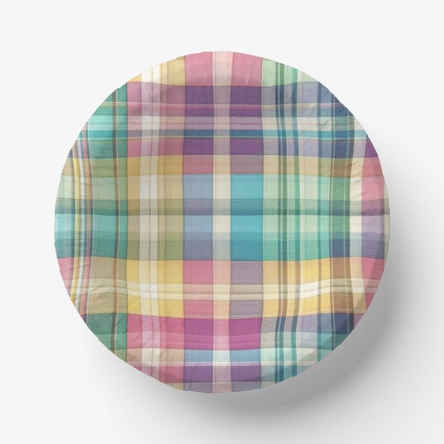 Spring/Easter pastel plaid/tartan  Paper Plate (Front)