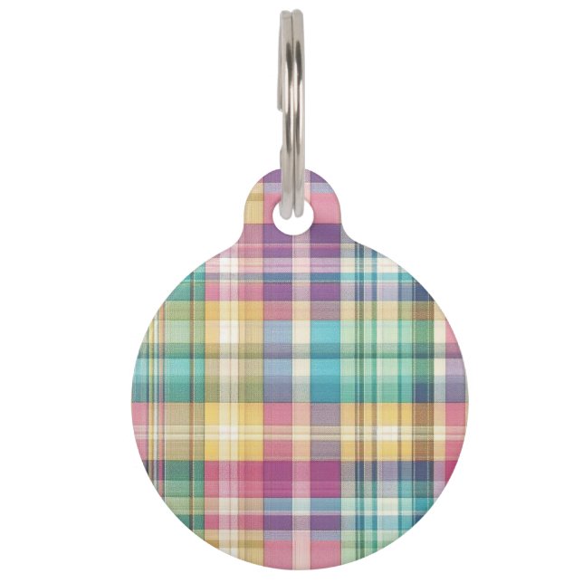 Spring/Easter pastel plaid/tartan  Pet Tag (Front)