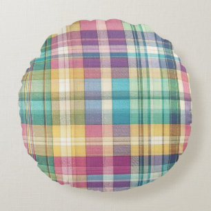 Spring/Easter pastel plaid/tartan Round Cushion